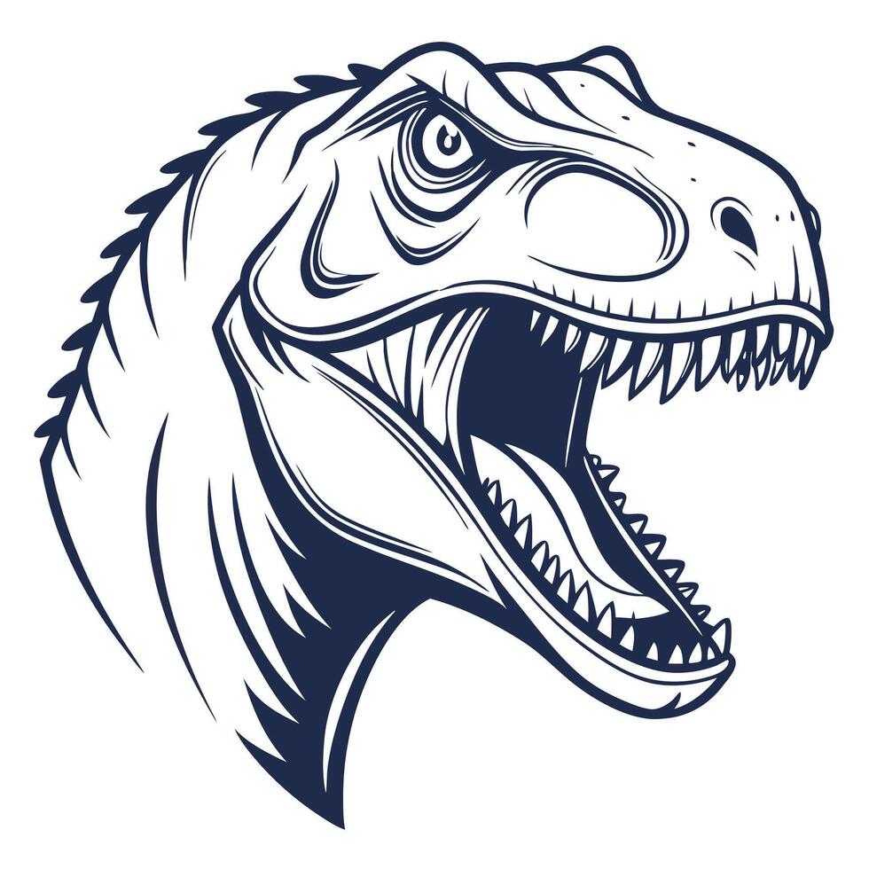 a t - rex head with open mouth and teeth vector