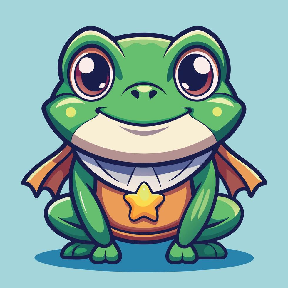 cartoon frog with star on his chest vector