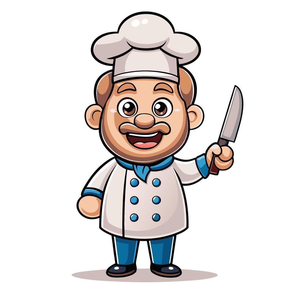 cartoon chef holding a knife vector