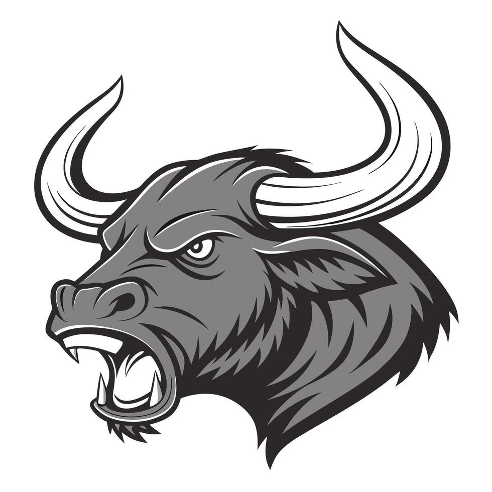 an angry bull head with large horns vector