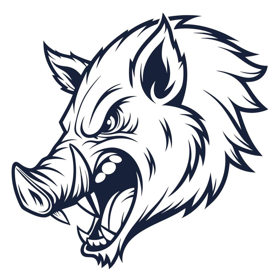 the head of a wild boar is shown in a black and white design vector