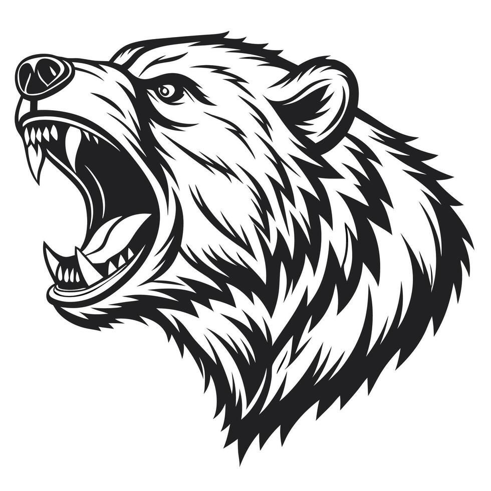 a bear head with its mouth open and its teeth showing vector