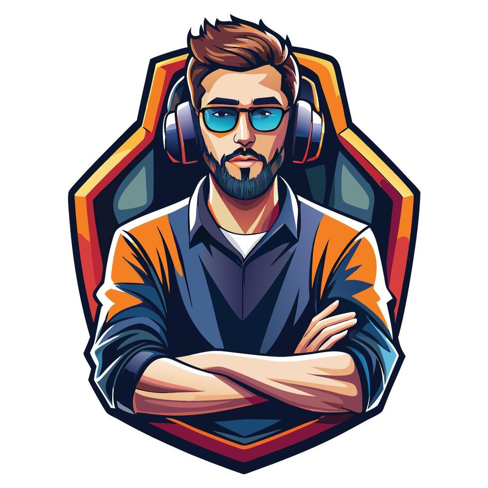 a man with headphones and glasses is wearing a shirt and a tie vector