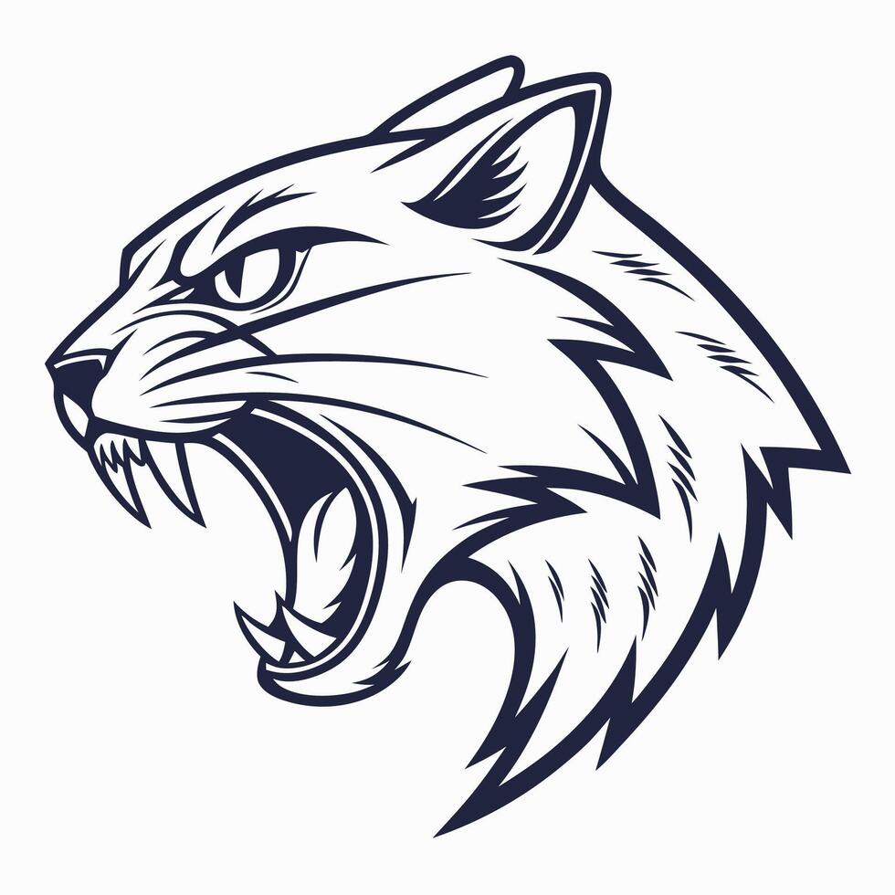 a head of a wild cat with its mouth open vector