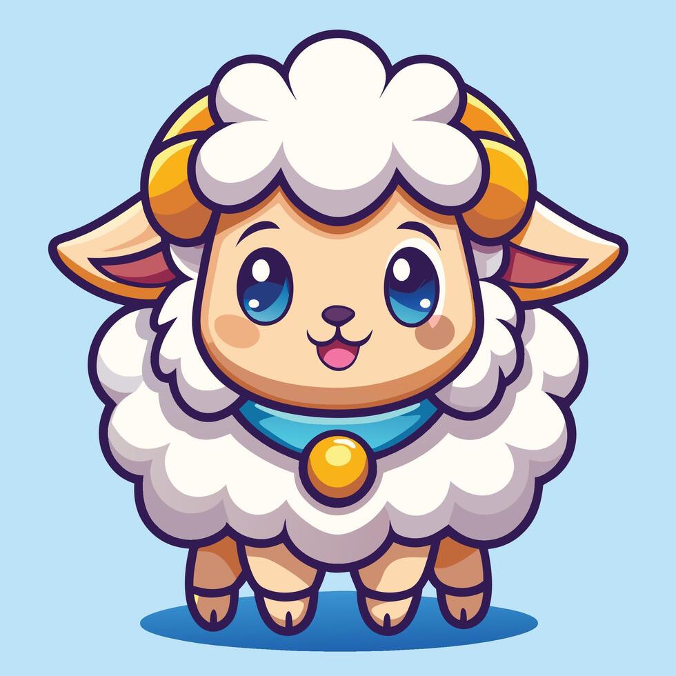 cartoon sheep with blue eyes and blue collar vector