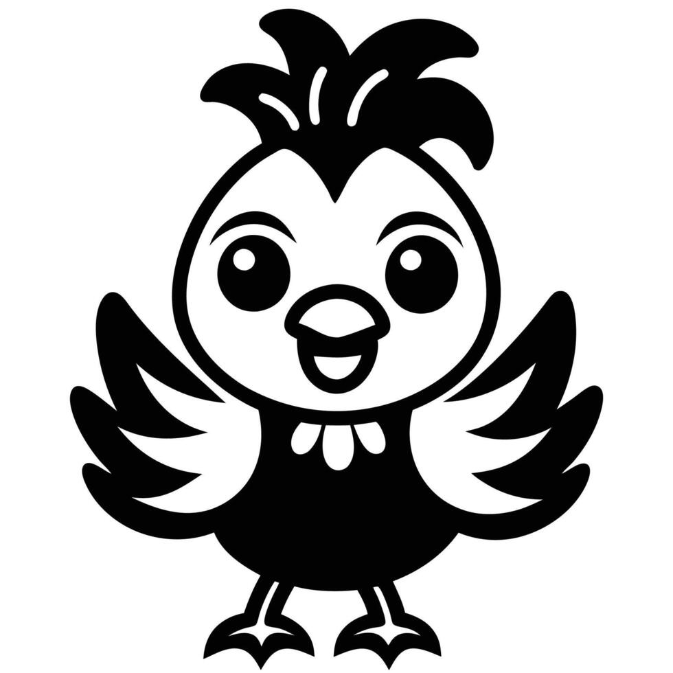 a black and white cartoon chicken with a smile vector