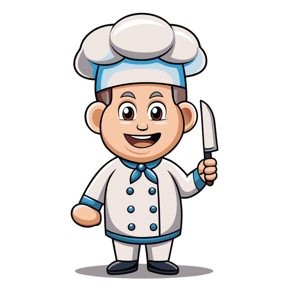 cartoon chef holding knife and smiling vector