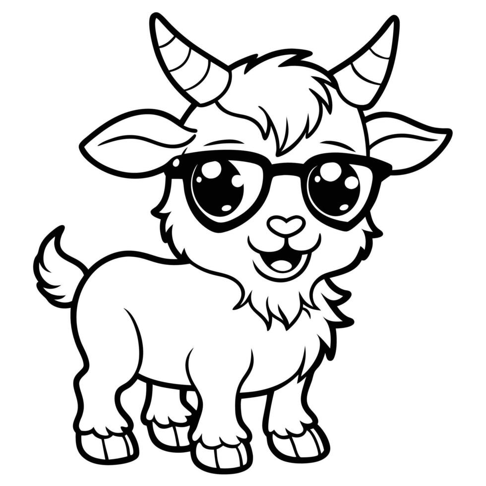 a cartoon goat wearing glasses coloring page vector