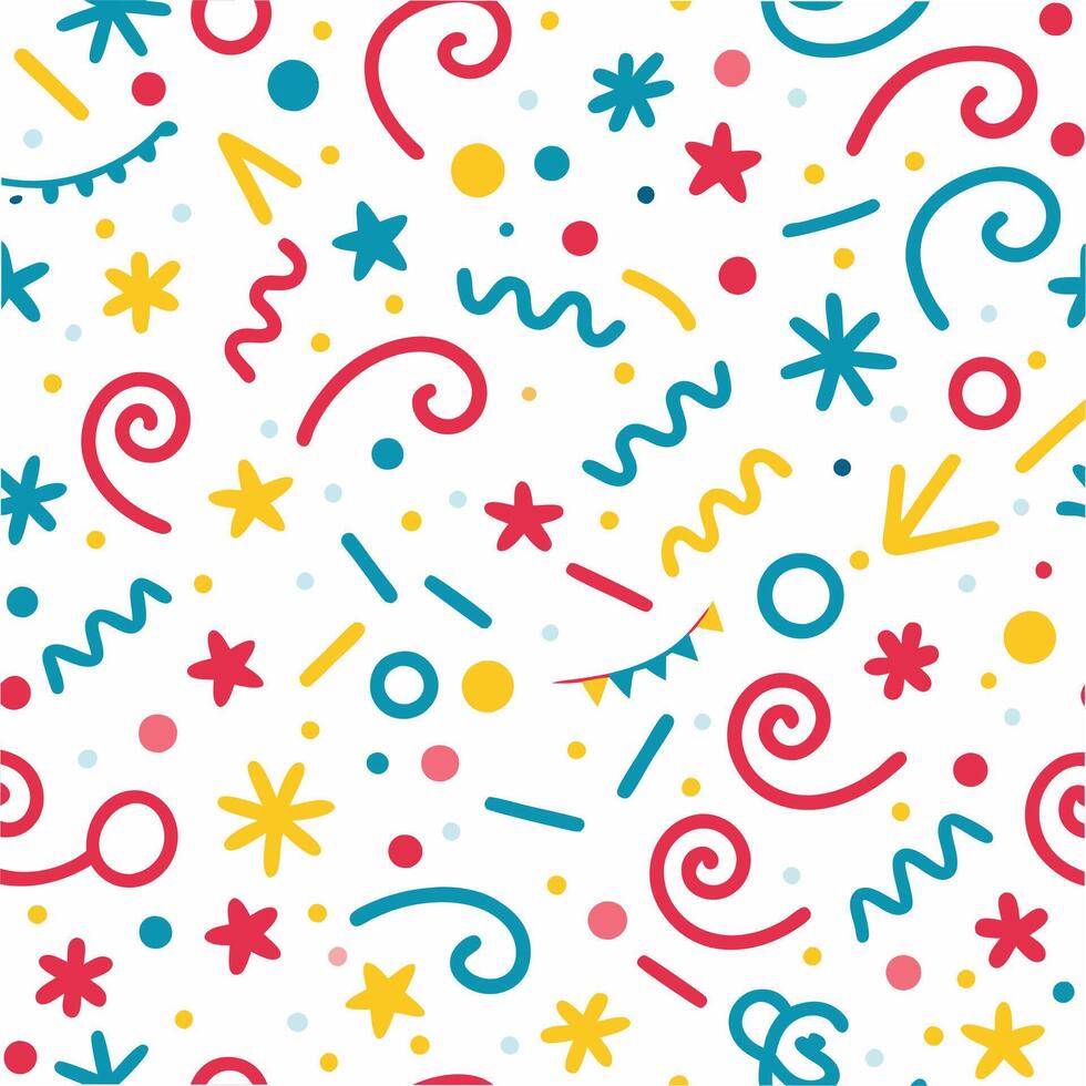 seamless pattern with colorful shapes and stars on a white background vector