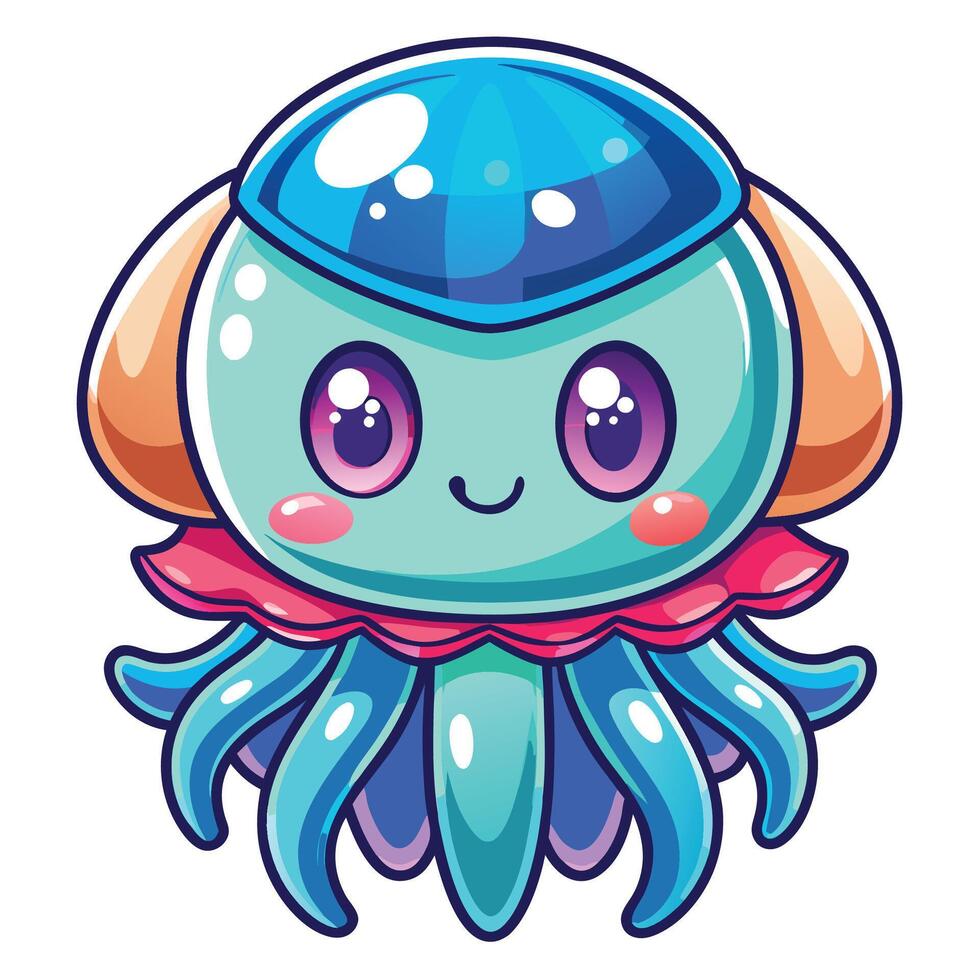 a cartoon octopus with blue eyes and pink hair vector