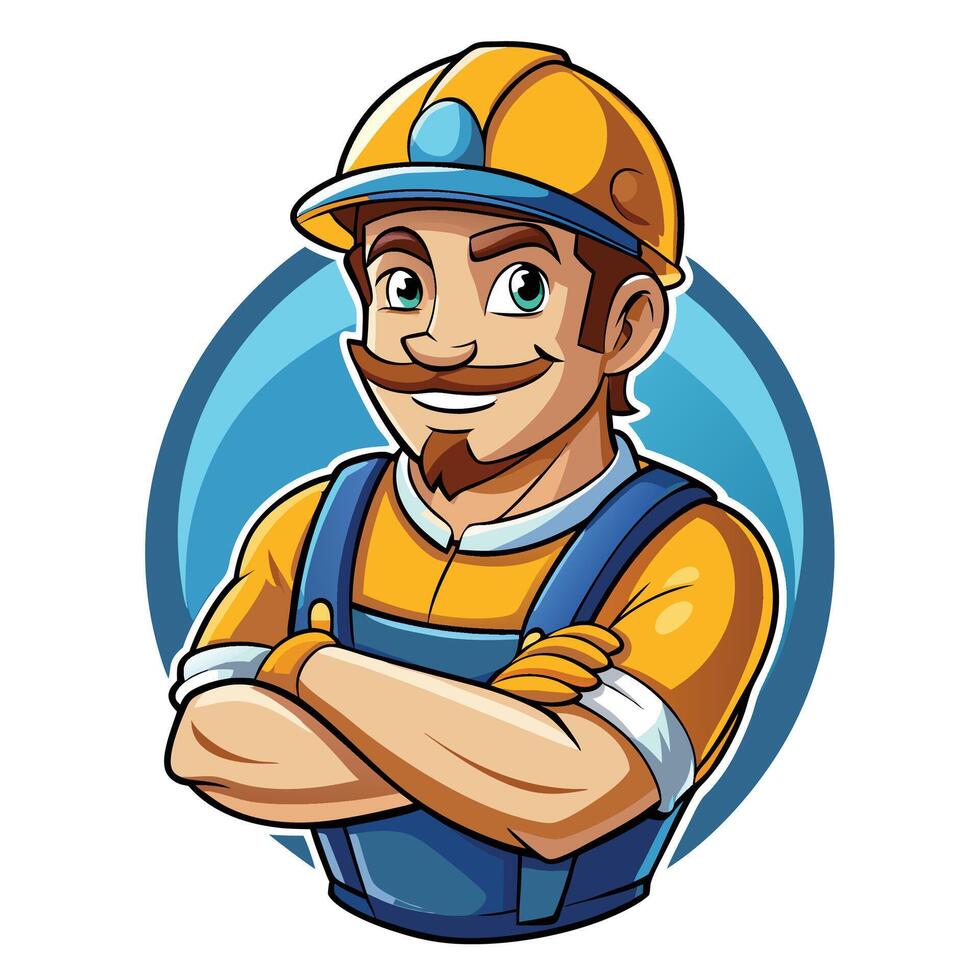 a cartoon man in a hard hat and overalls vector