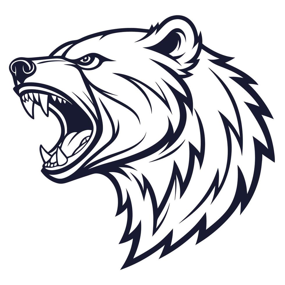 a bear head with its mouth open and its teeth showing vector