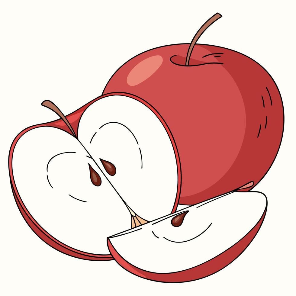 a red apple with a slice cut out of it vector