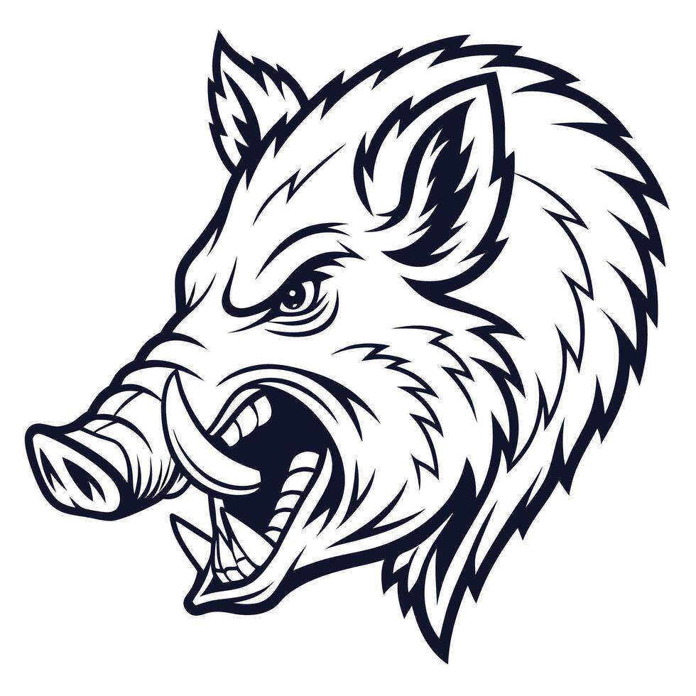wild boar head with teeth and claws vector