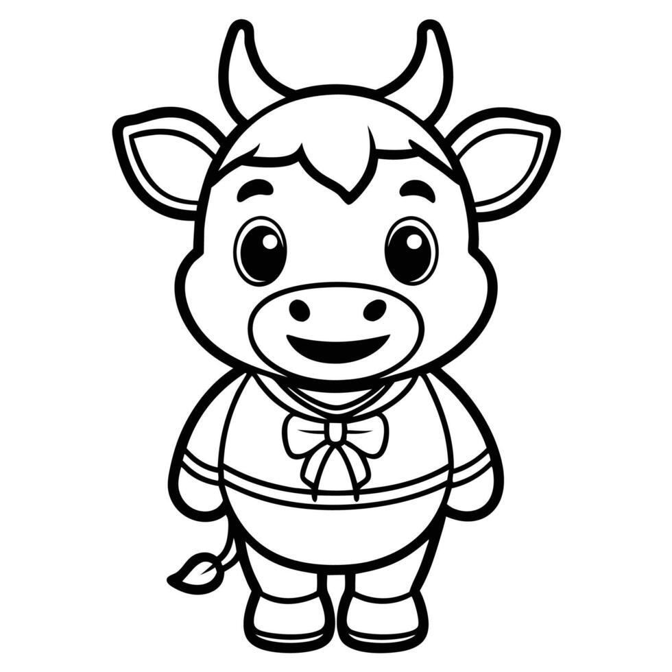cow coloring page for kids vector
