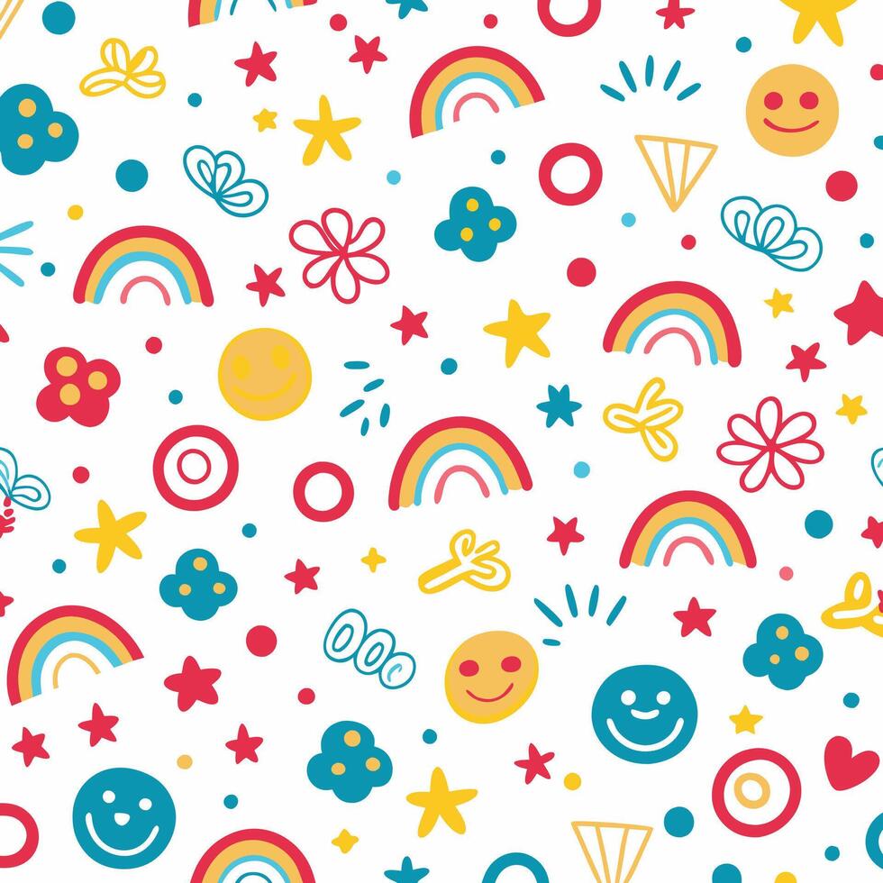 a colorful pattern with smiley faces and rainbows vector