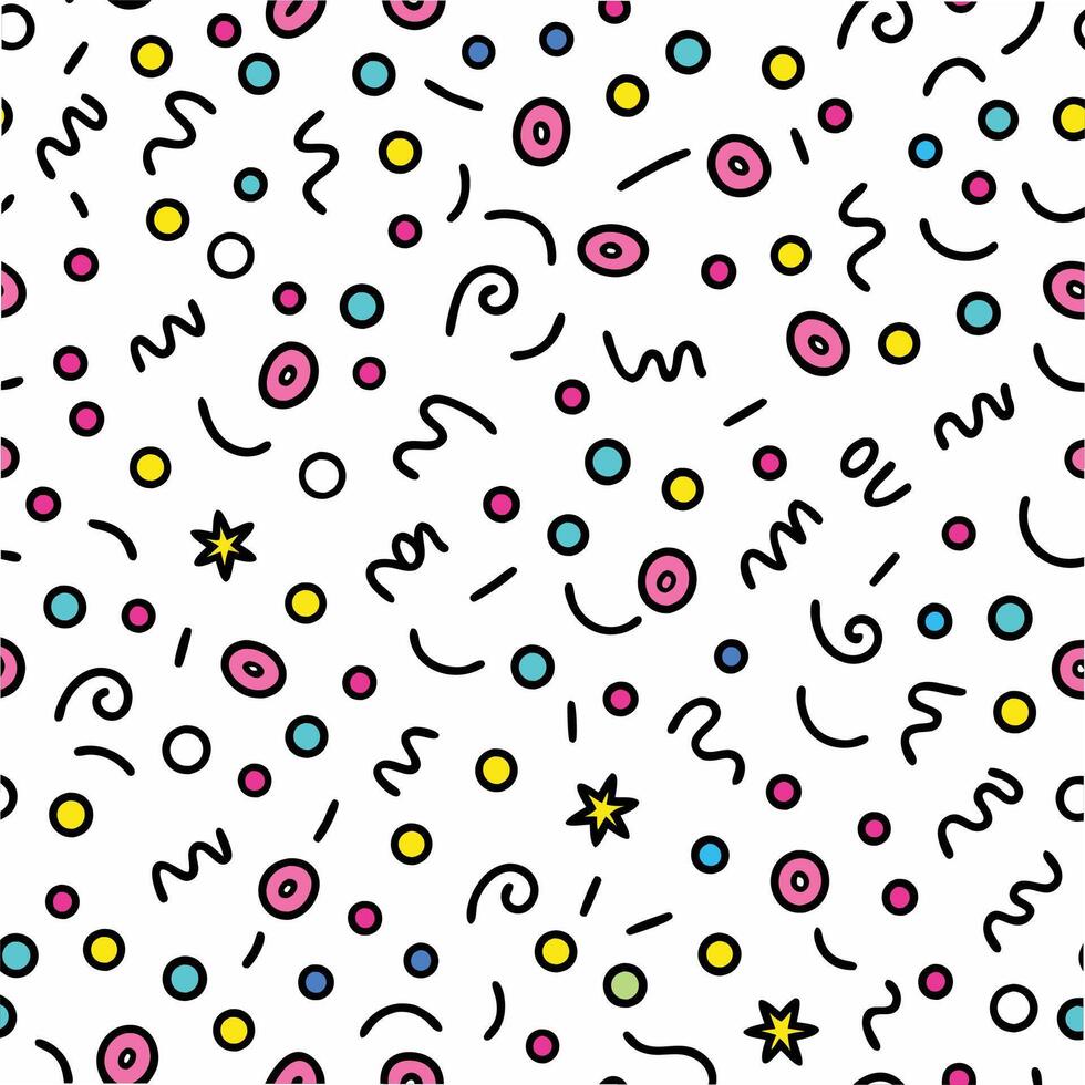 seamless pattern with colorful dots and stars on a white background vector