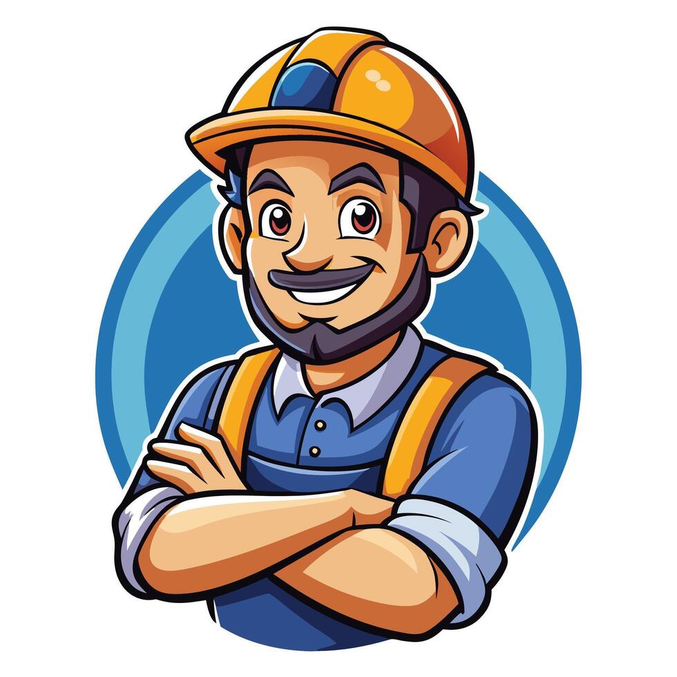 a cartoon construction worker with a beard and hat vector