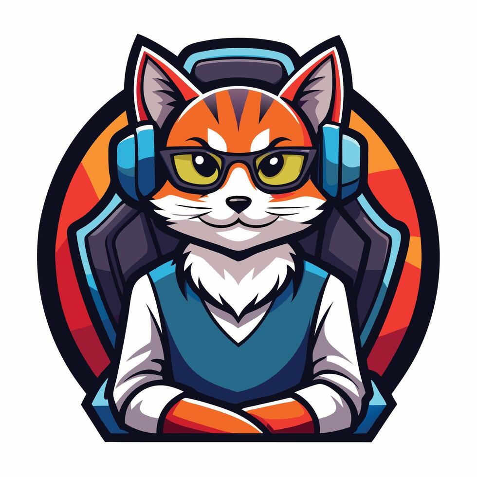a cartoon cat wearing glasses and a headset vector