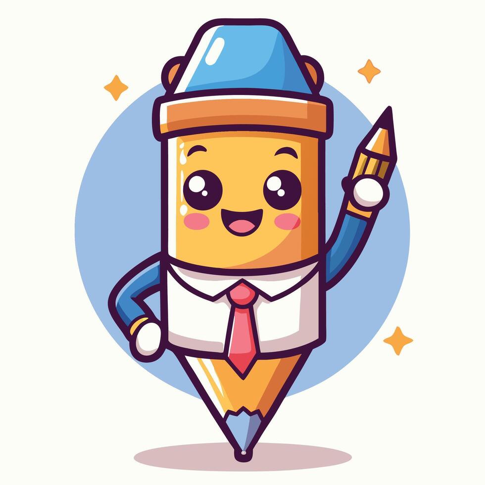 a cartoon pencil character holding a pencil vector