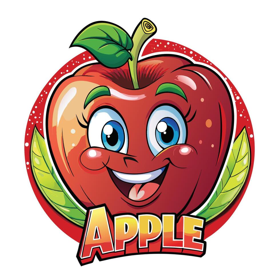 apple logo with cartoon apple character vector