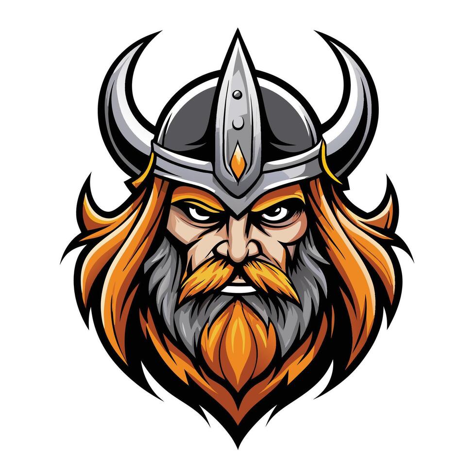 a viking head with horns and a beard vector