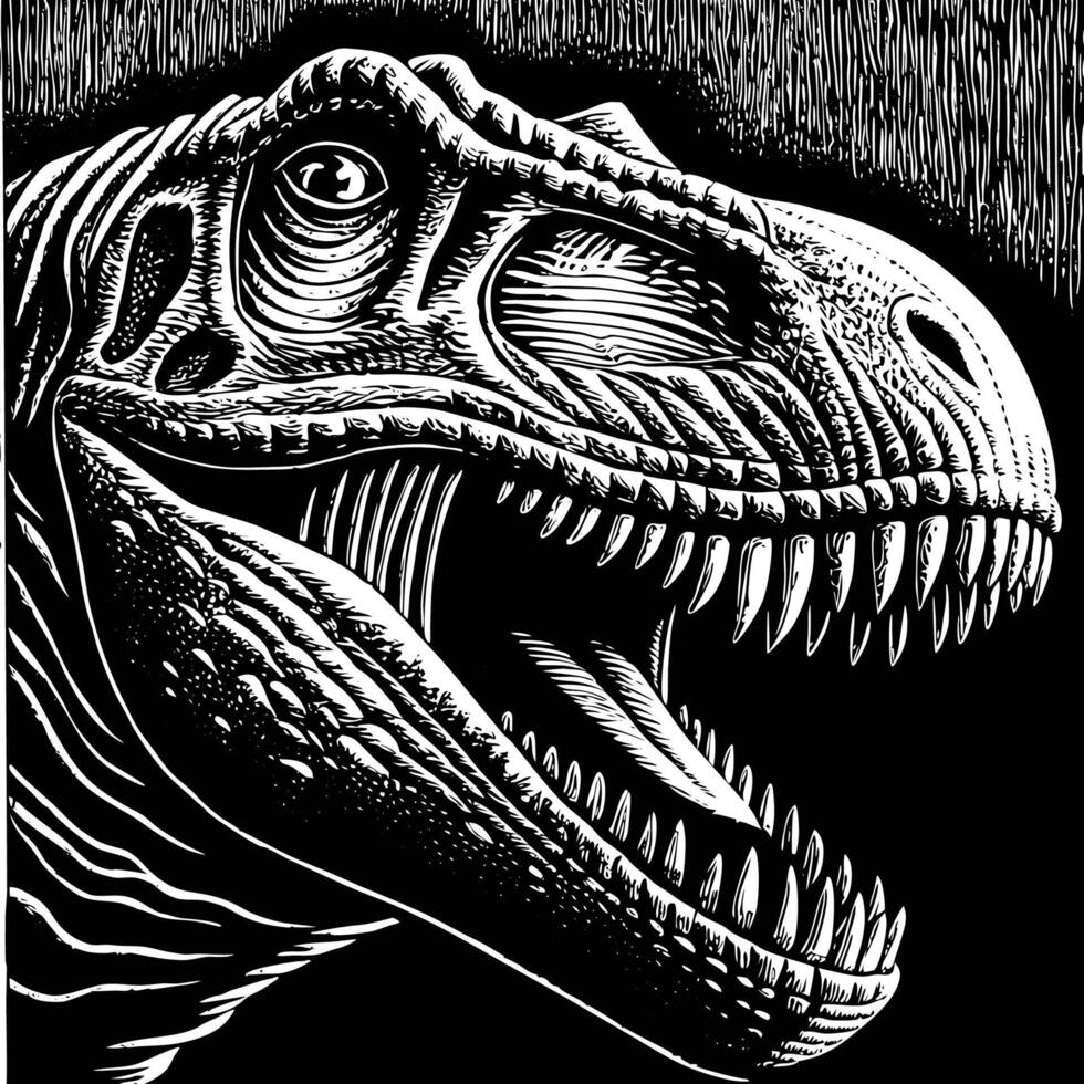 a t - rex head in black and white vector