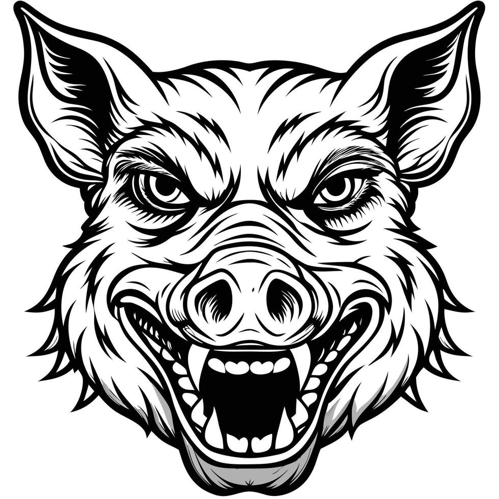 a black and white illustration of a boar head vector