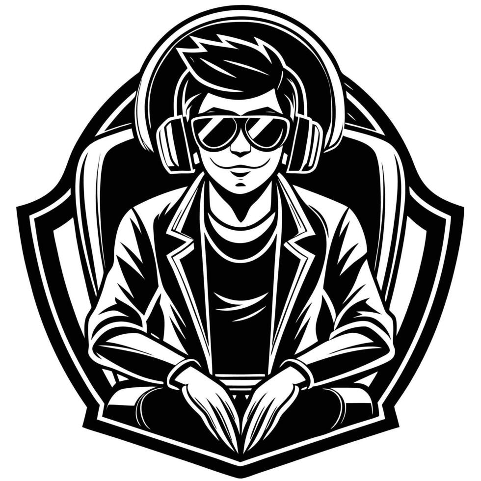 a man in sunglasses and a jacket is sitting in a chair vector