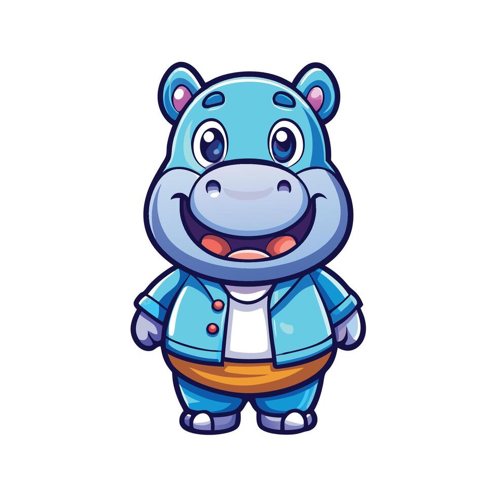 a cartoon hippo in a blue jacket vector
