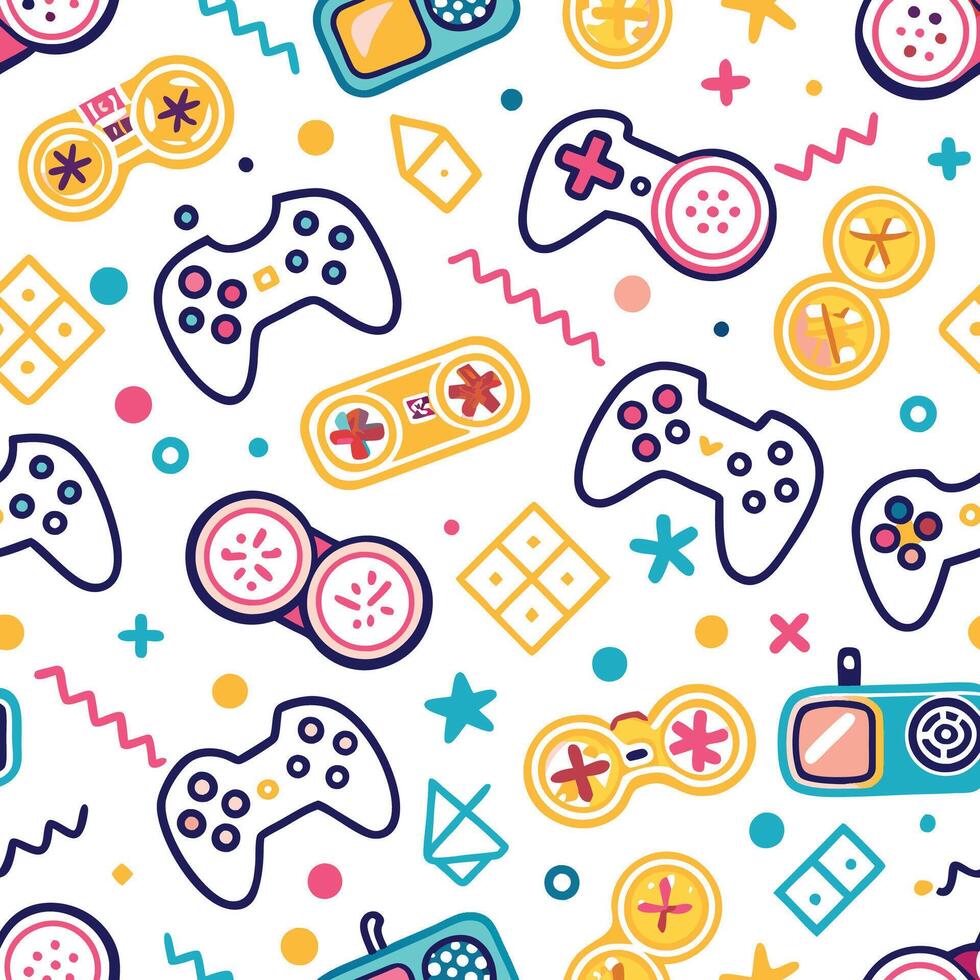 seamless pattern with game controllers and other items vector
