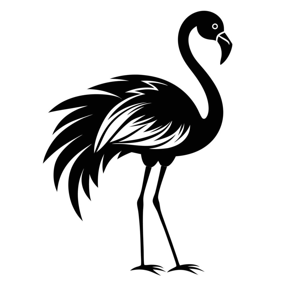 a black and white silhouette of a flamingo vector