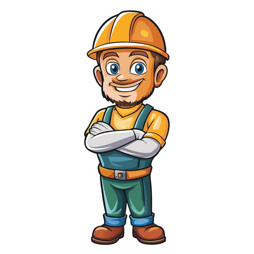 cartoon construction worker with arms crossed vector