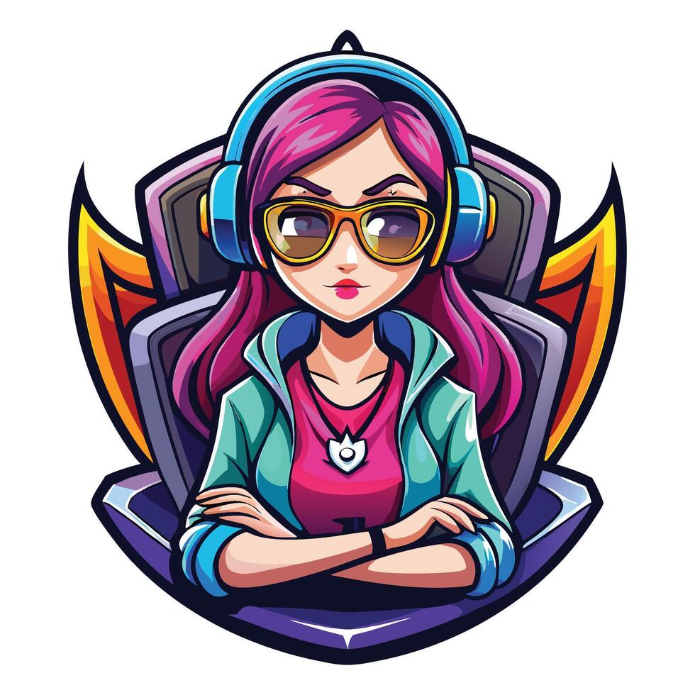 a girl with headphones and glasses is wearing a headset vector