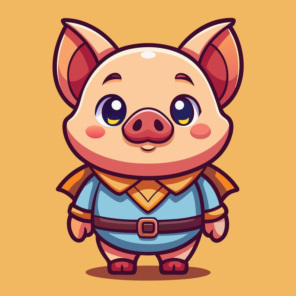 cartoon pig in costume with cape and hat vector