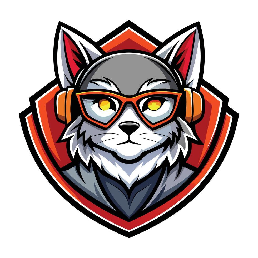 a cat wearing headphones and glasses vector
