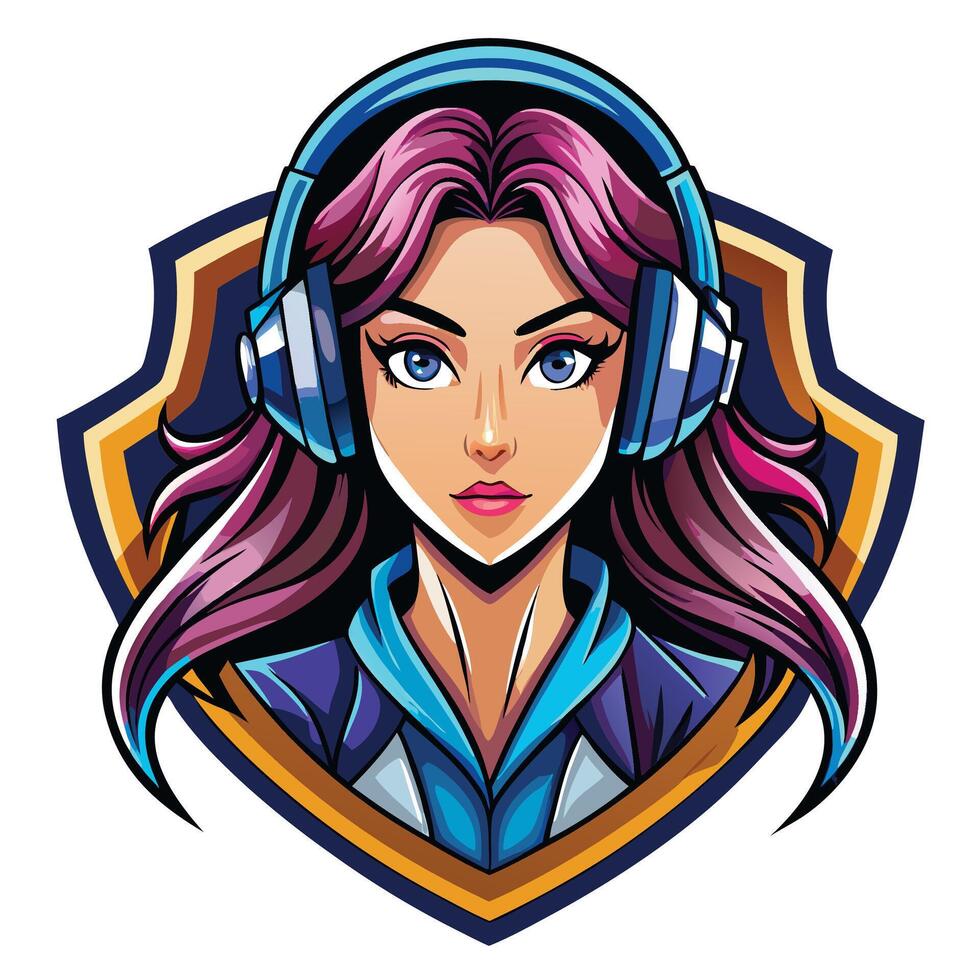 a girl with headphones on her head vector