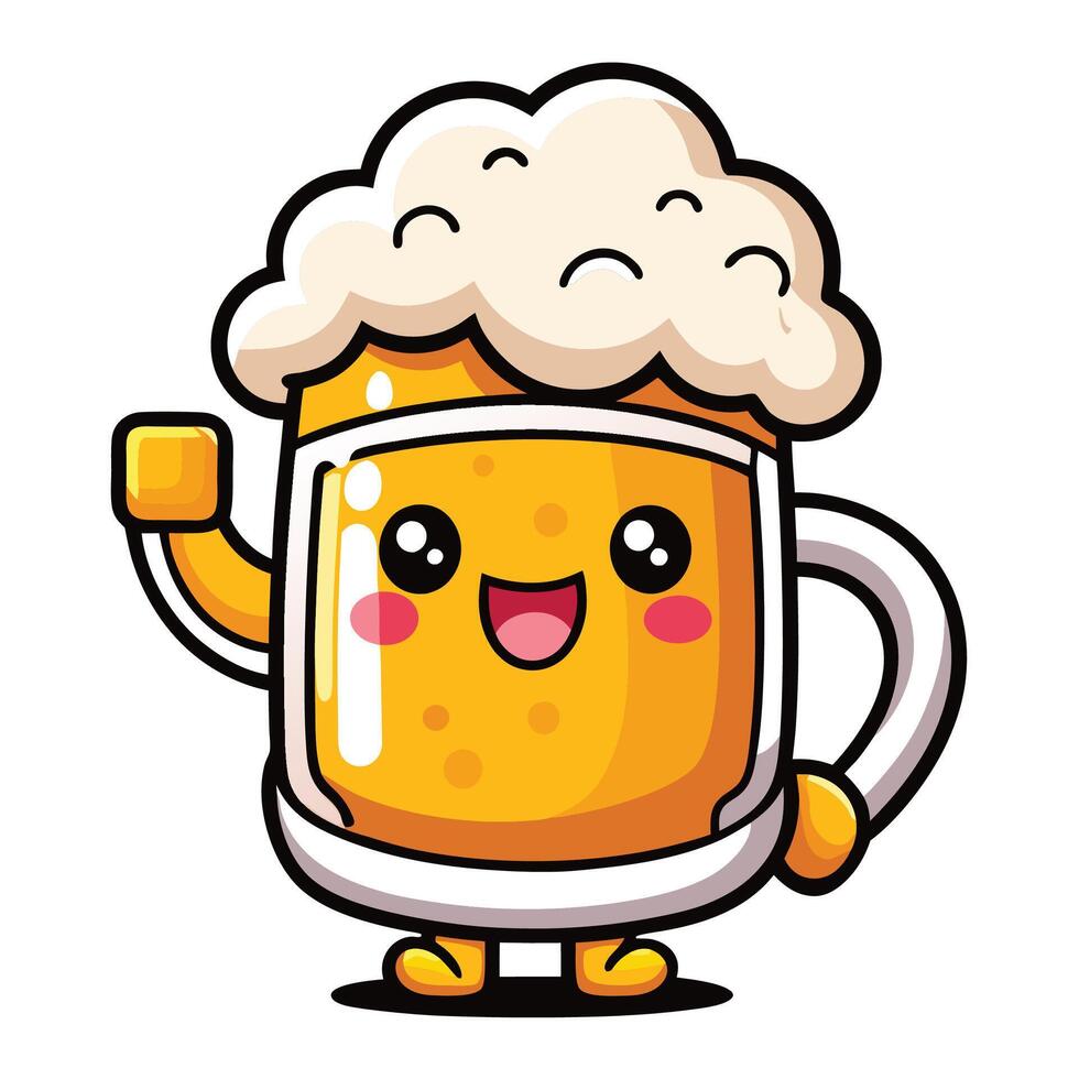 a cartoon beer mug with a smile and a fist vector