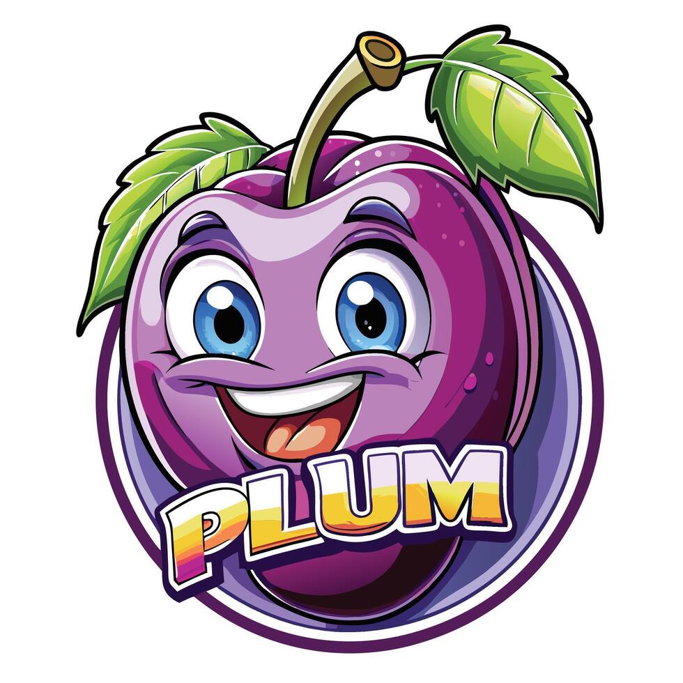 a cartoon purple plum with a smiley face vector