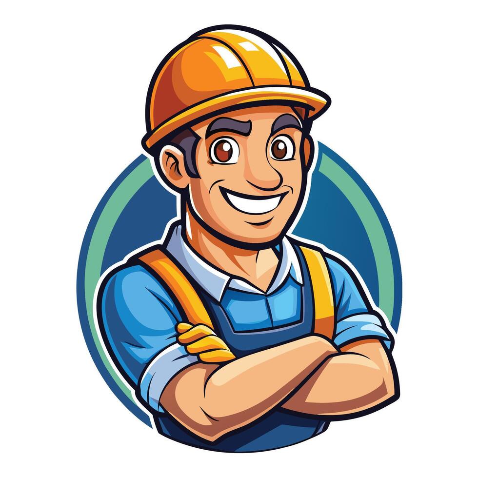 a cartoon construction worker with his arms crossed vector