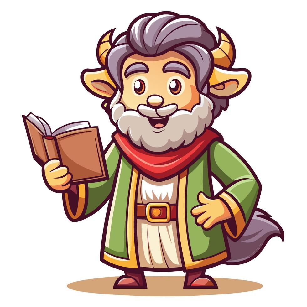 cartoon goat with horns reading a book vector