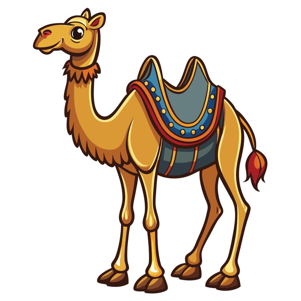 cartoon camel with saddle on white background vector
