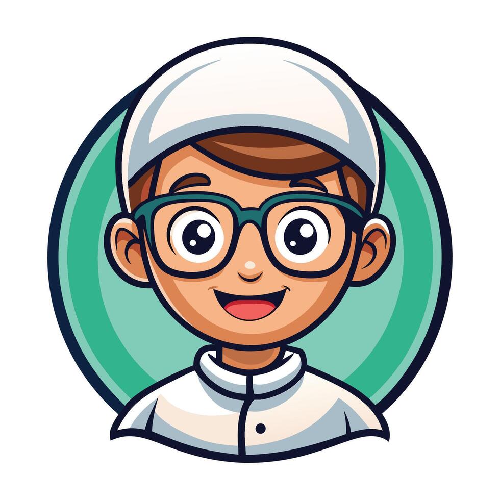 a cartoon boy wearing glasses and a white hat vector