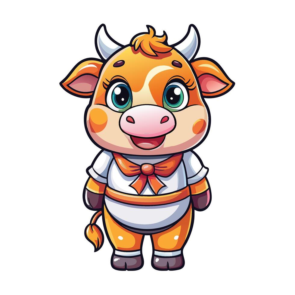 cartoon cow in a dress with a bow on her head vector
