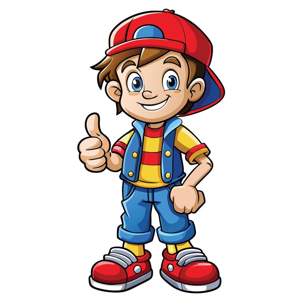 cartoon boy in red hat and blue jeans vector