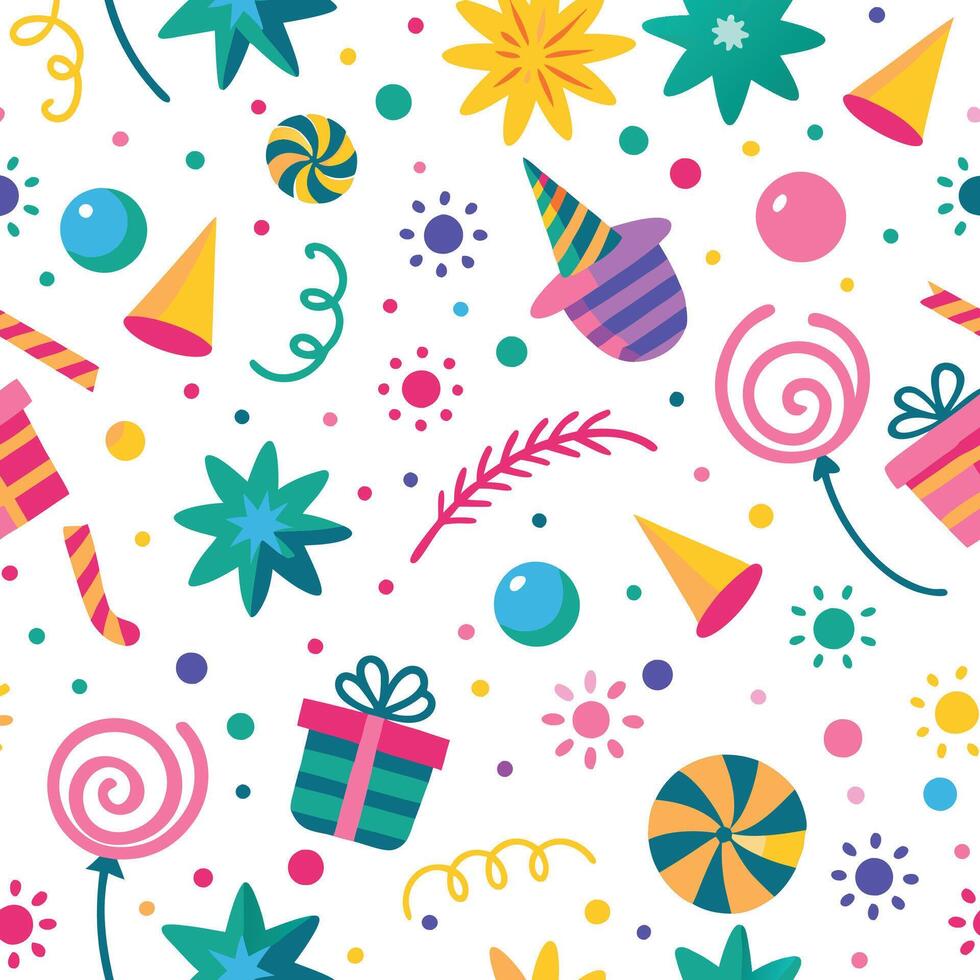 seamless pattern with colorful party items vector