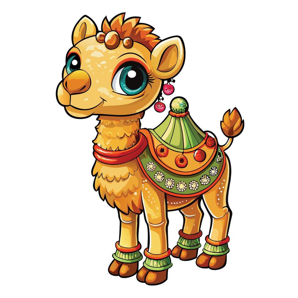 cartoon camel with a colorful dress vector