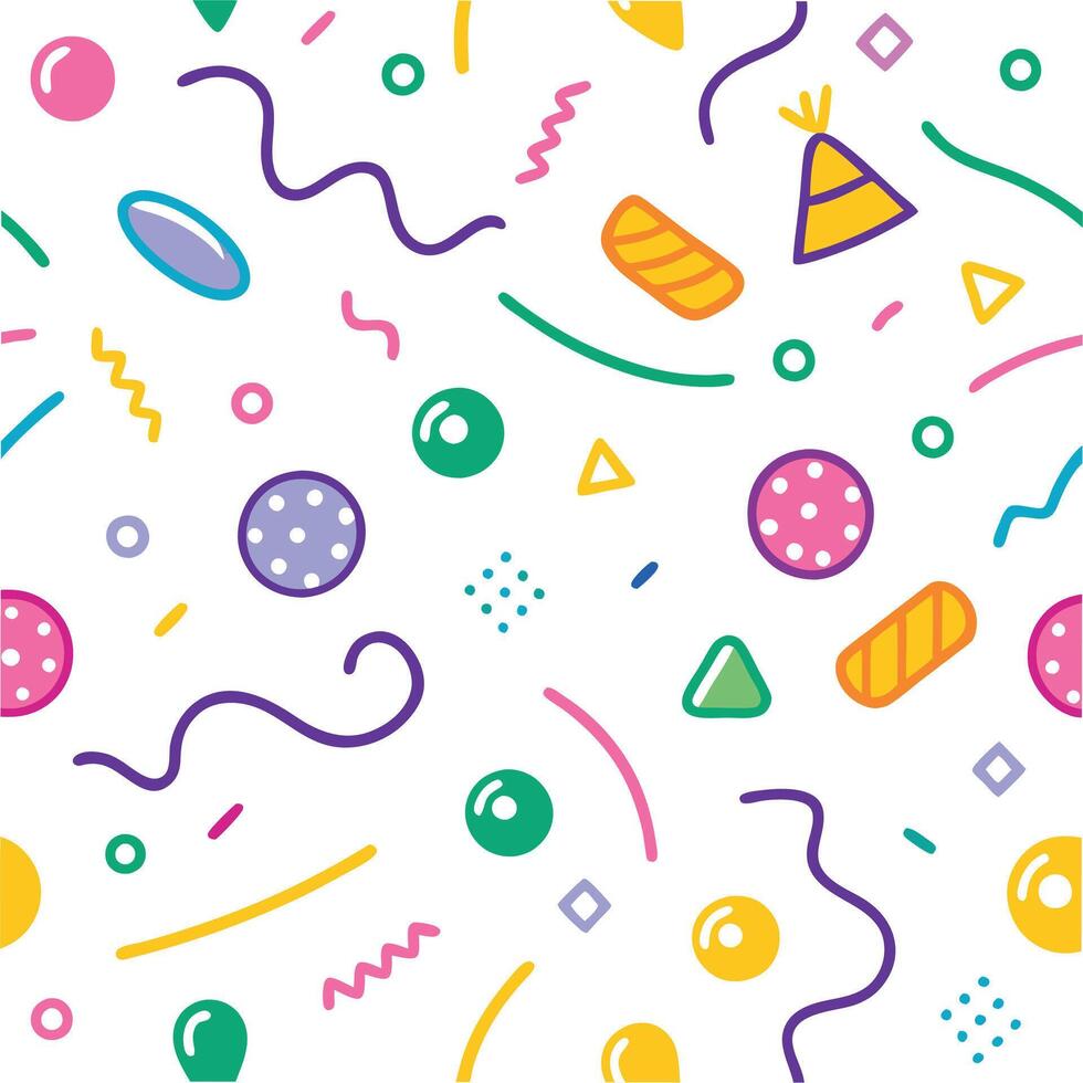 a colorful pattern with confetti and balloons vector