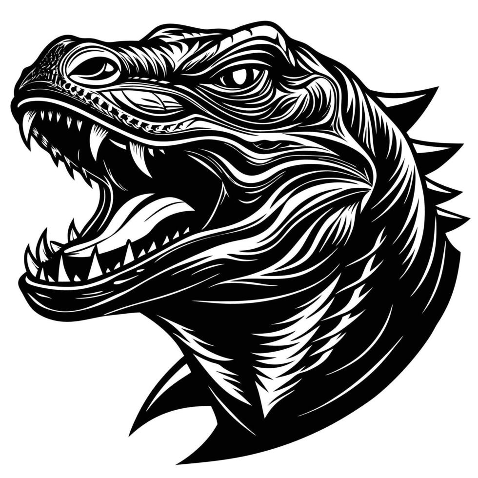 an illustration of a dinosaur head with its mouth open vector