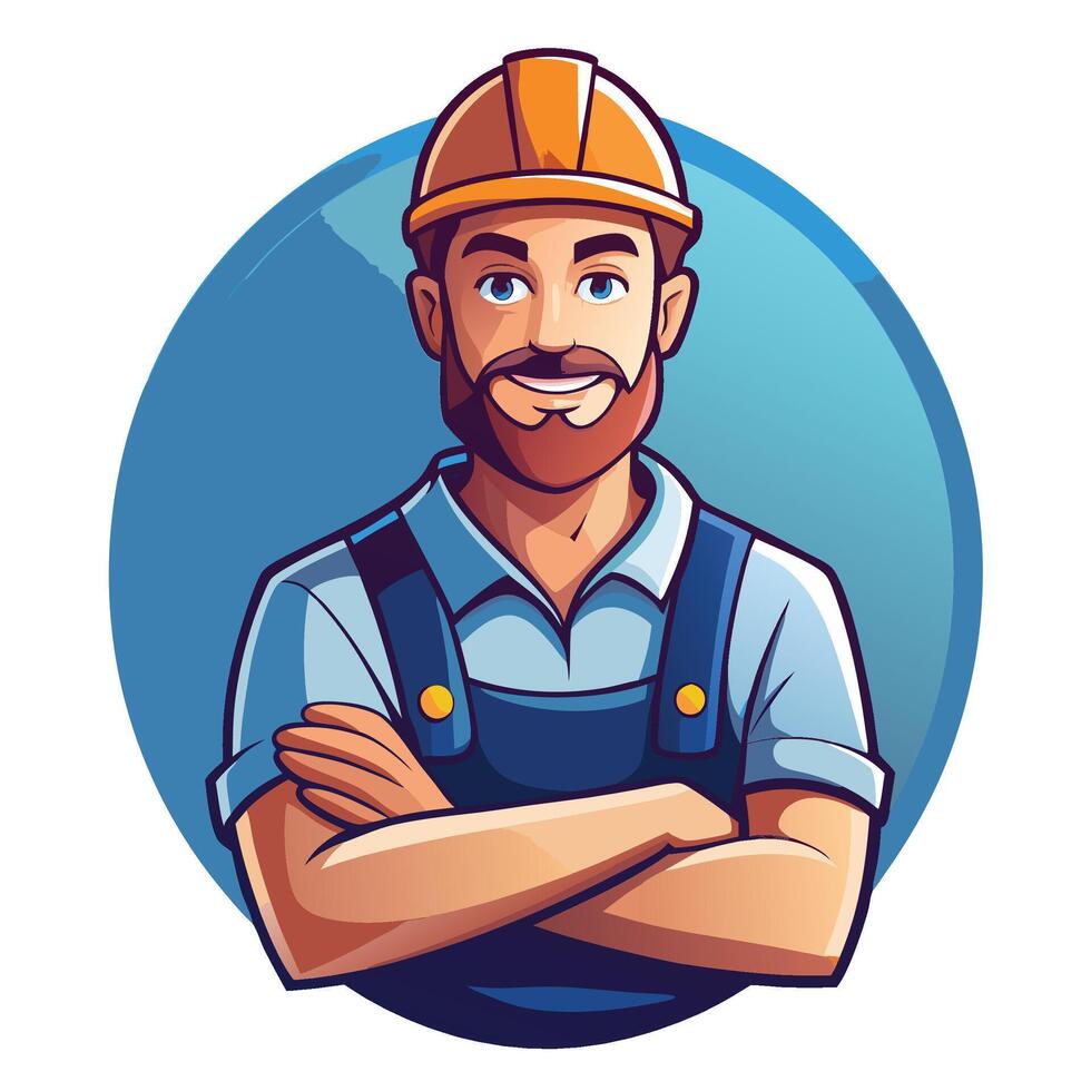 a man in overalls with a beard and a hat vector
